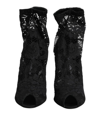Black Stretch Taormina Lace Boots Shoes
