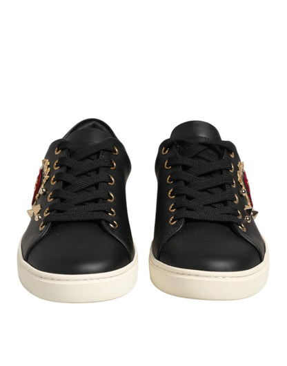 Black Leather Sacred Heart Sneakers Shoes