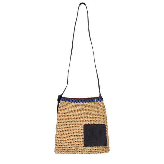 Beige Raffia Crossbody Bag