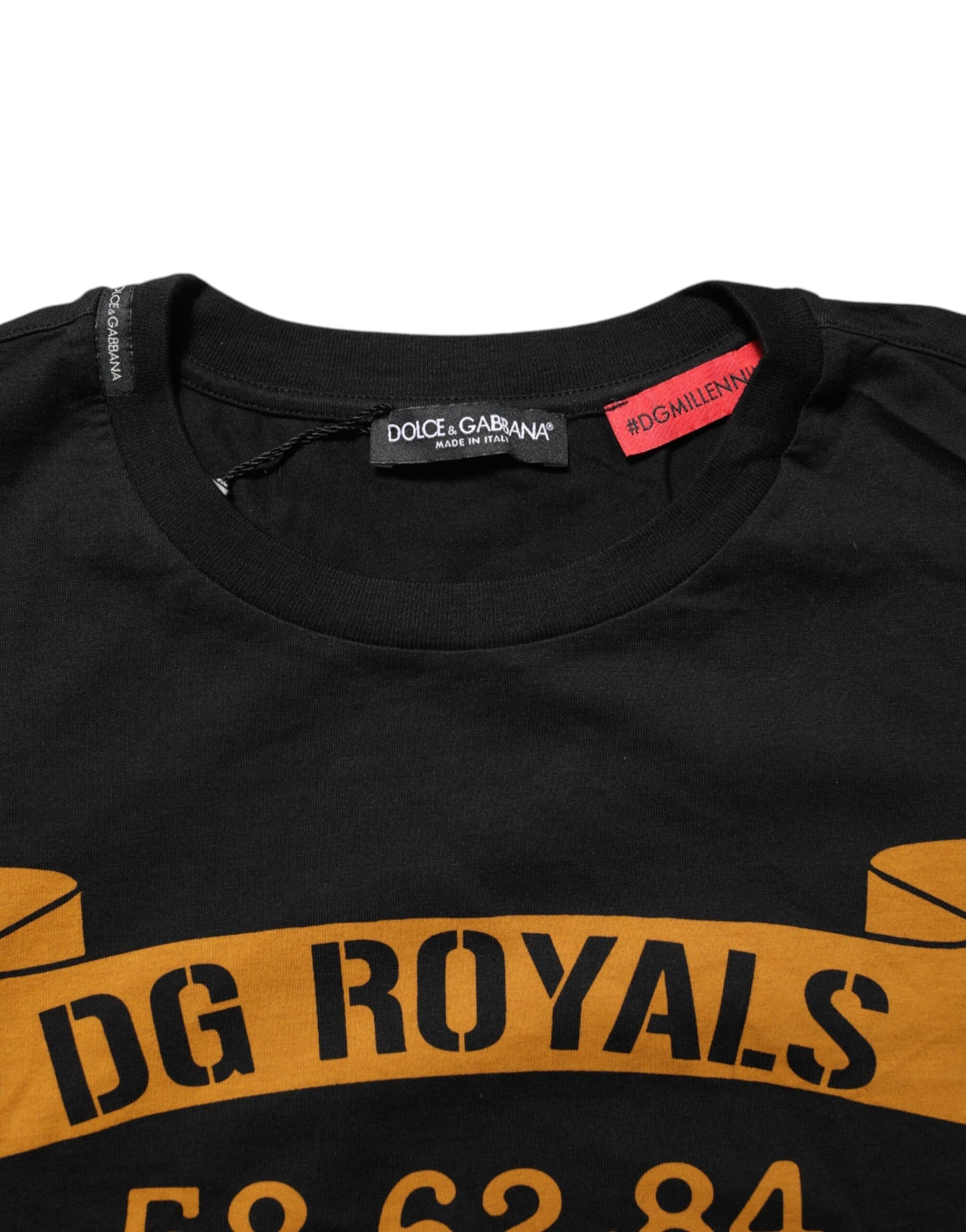 Black DG Royals Cotton Crew Neck Men T-shirt
