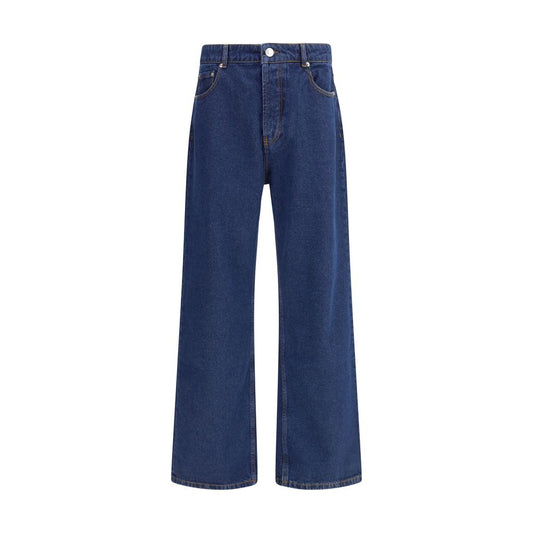 Blue Cotton Straight-Leg Jeans