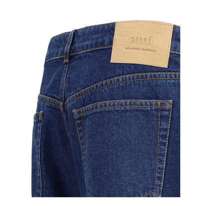 Blue Cotton Straight-Leg Jeans