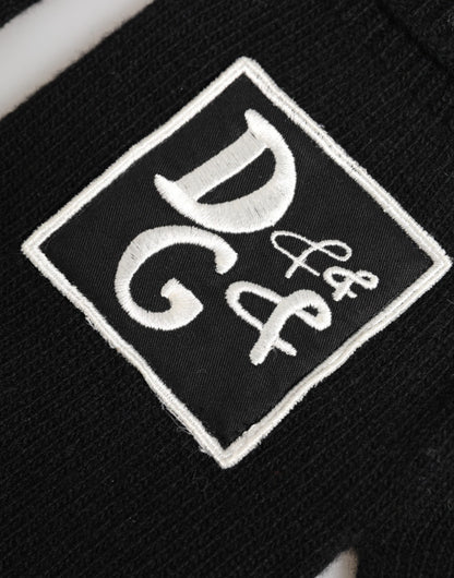 Black Virgin Wool Knit Hands Mitten Men Gloves