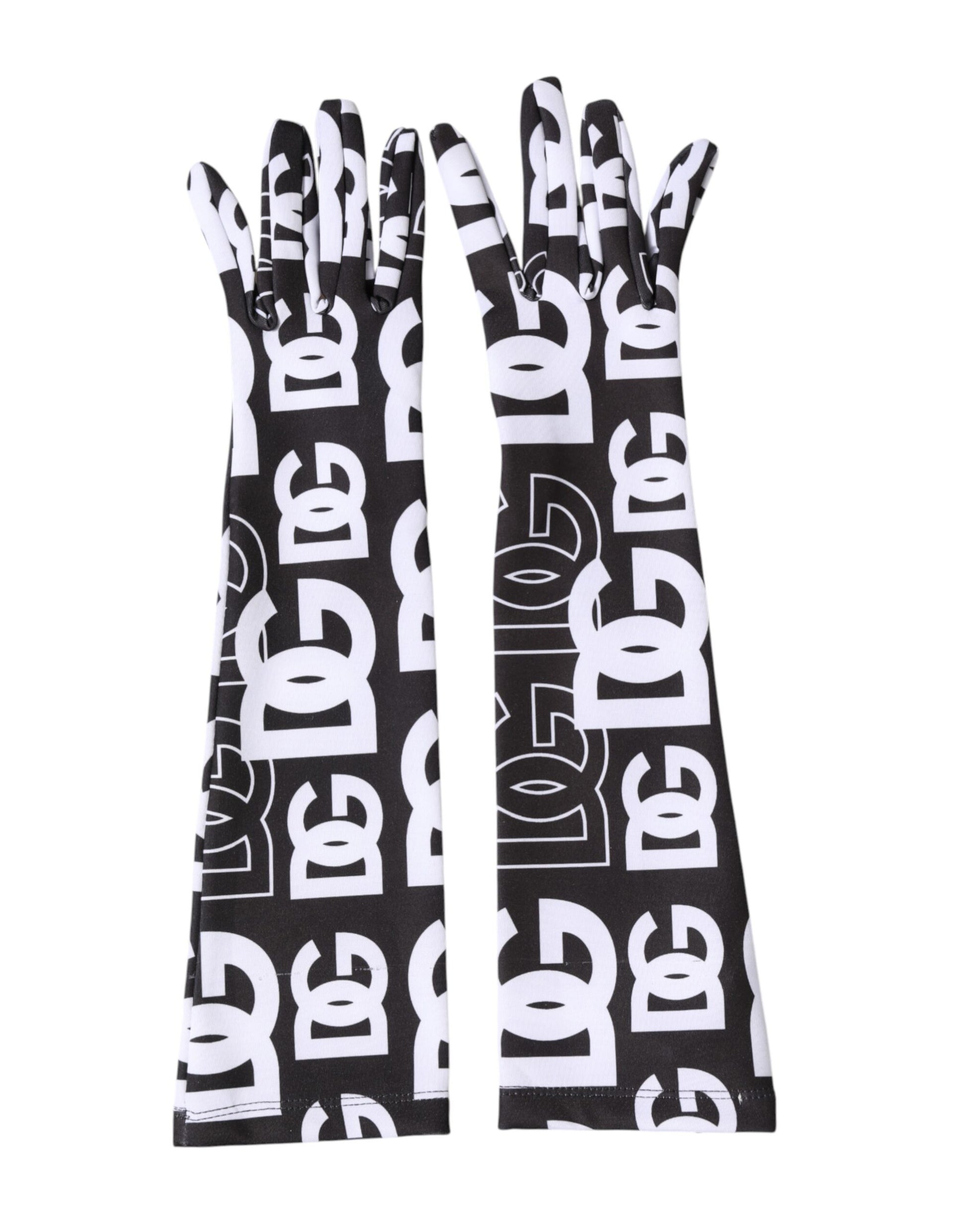 Black White DG Logo Elbow Length Mitten Gloves