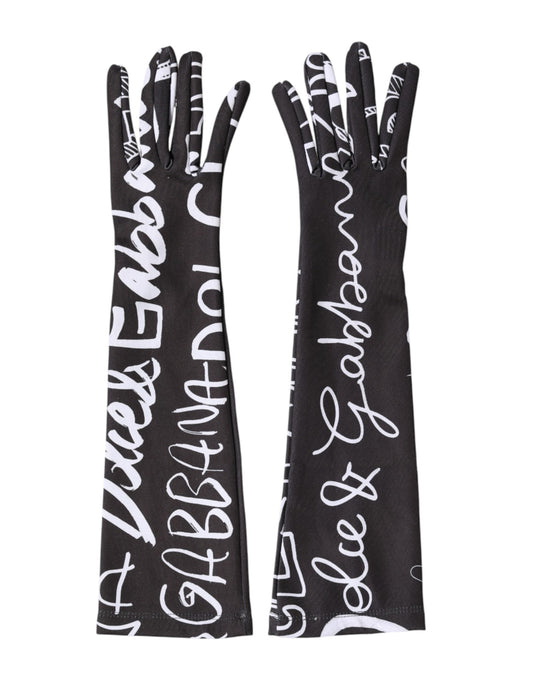 Black White DG Logo Elbow Length Mitten Gloves