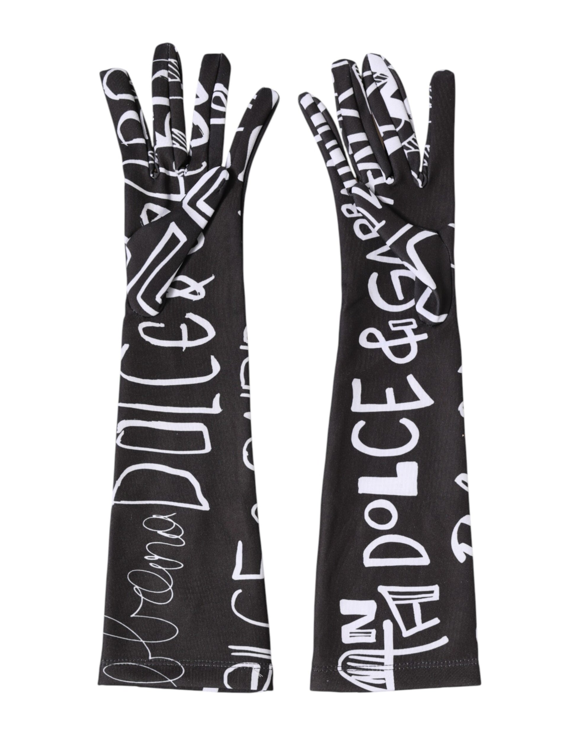 Black White DG Logo Elbow Length Mitten Gloves