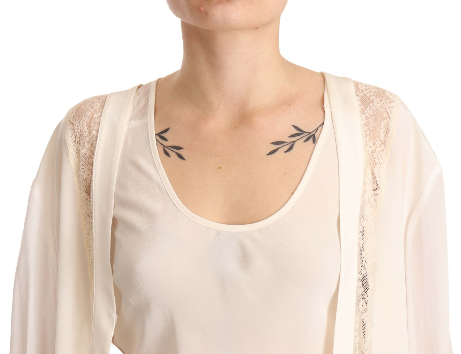 Off White Tank Lace Trim Cardigan Women Blouse Tops