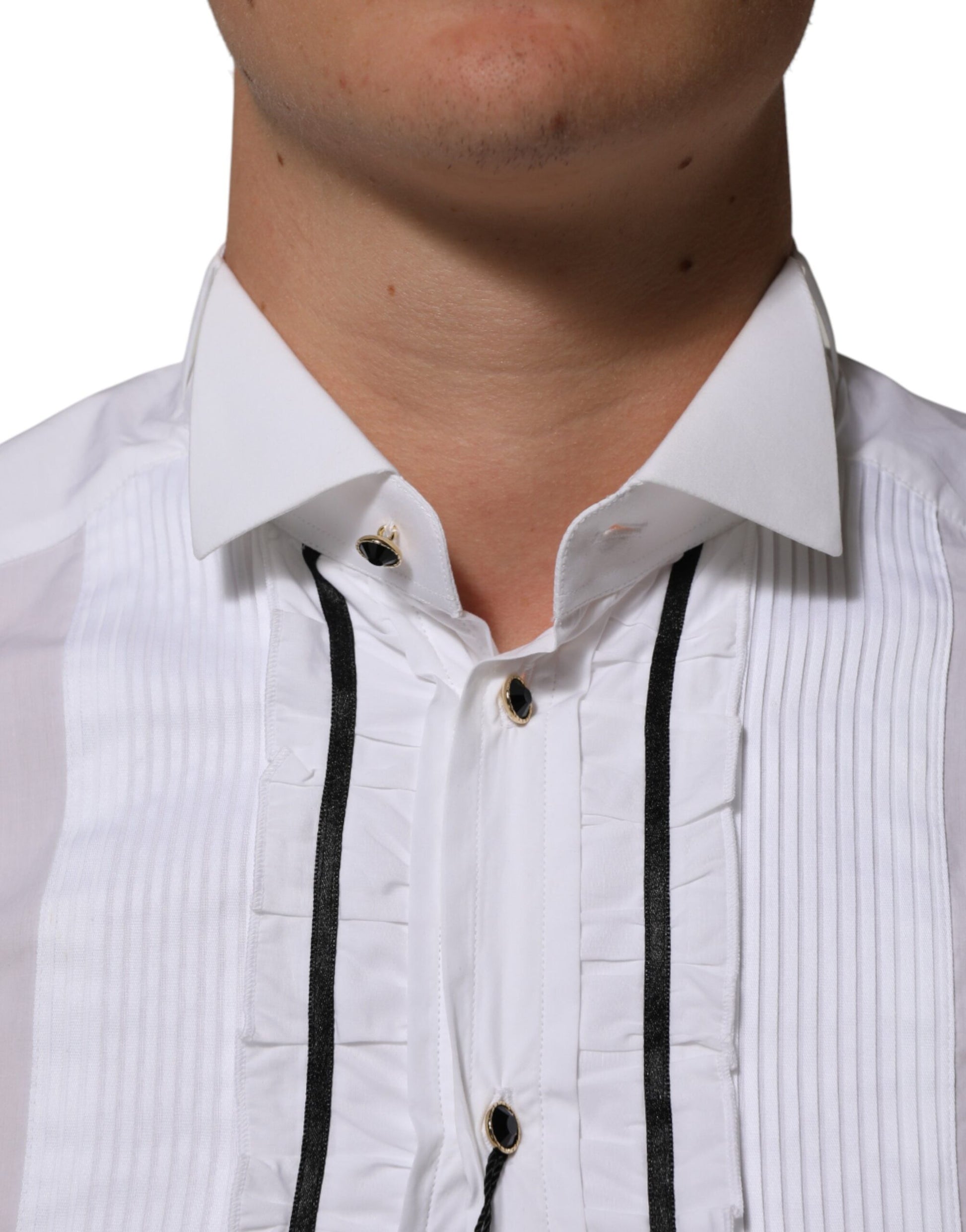 White Cotton Collared Long Sleeve GOLD Dress  Shirt