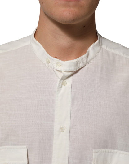 White Cotton Floral Print Button Down Shirt