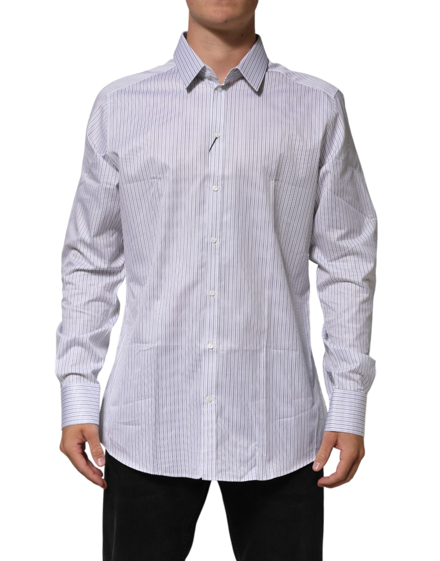 White Stripes Long Sleeves GOLD Dress Shirt