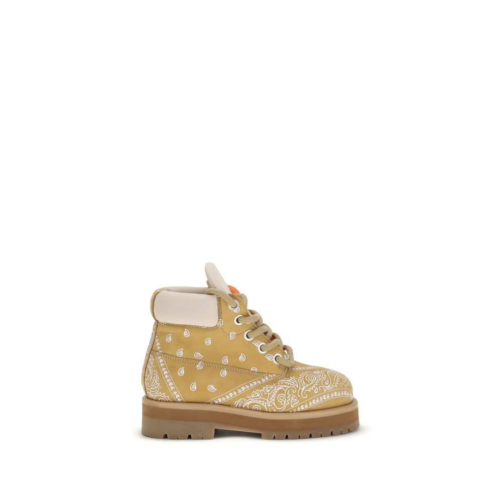 Beige Calf Leather Bos Taurus Lace-Up Boots