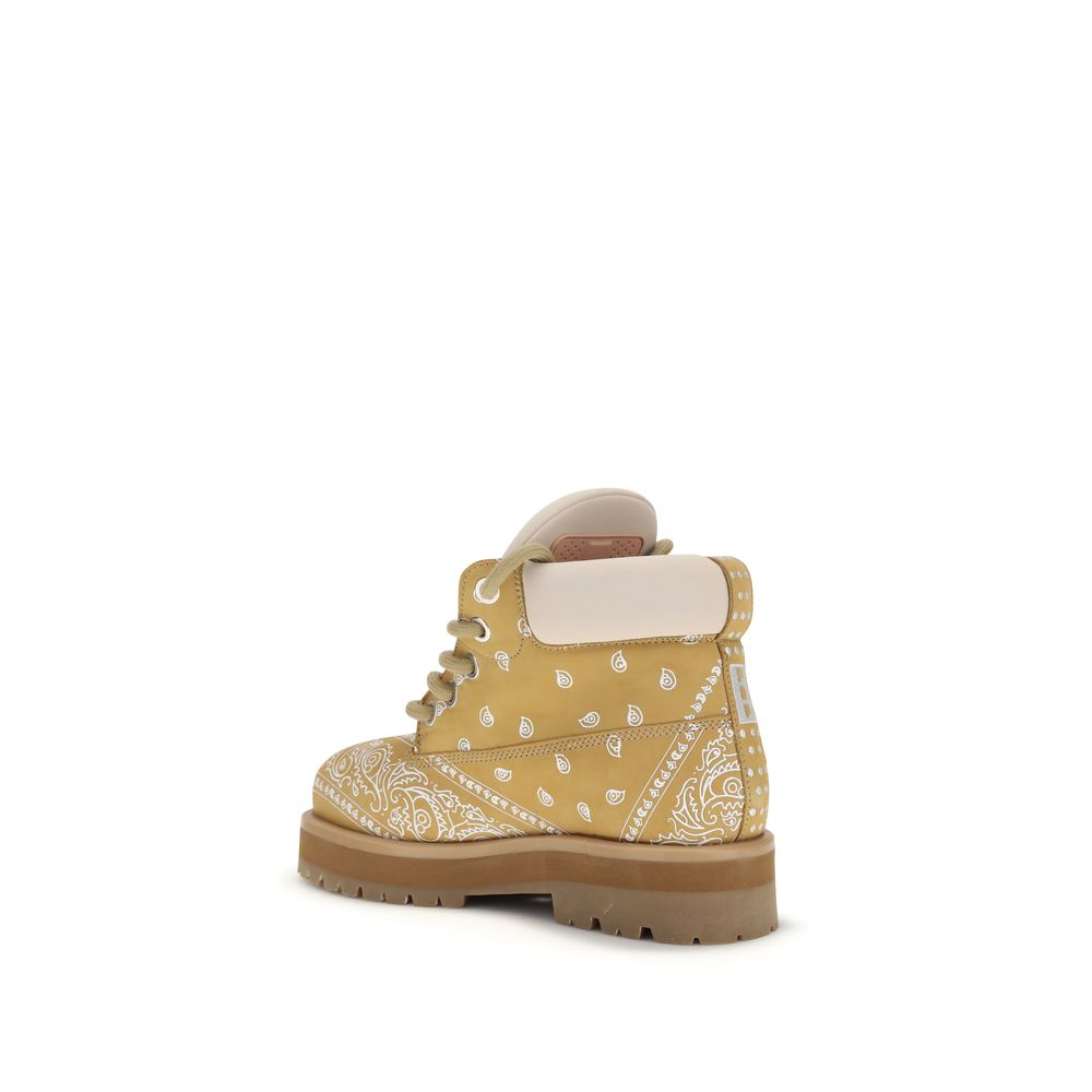 Beige Calf Leather Bos Taurus Lace-Up Boots