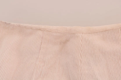 Beige Cotton Stretch Straight Trousers Pants