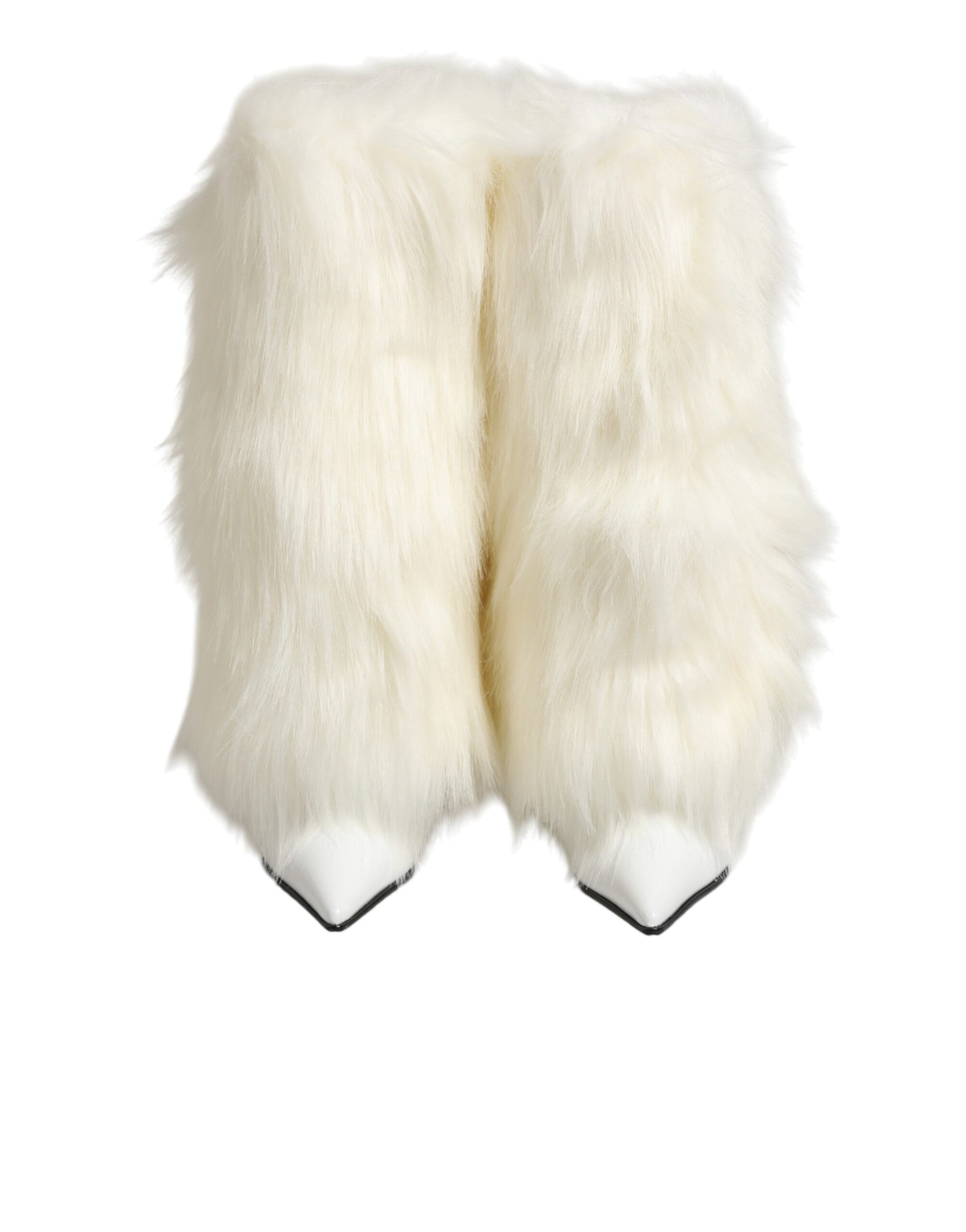White Fur Pointed Knee High Stiletto Boots Shoes