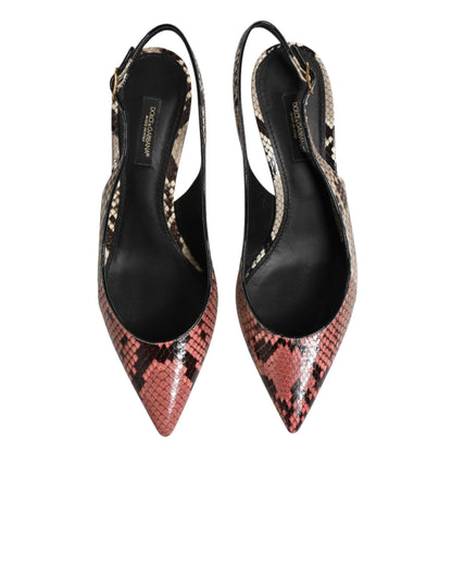Multicolor Leather Heels Slingback Shoes