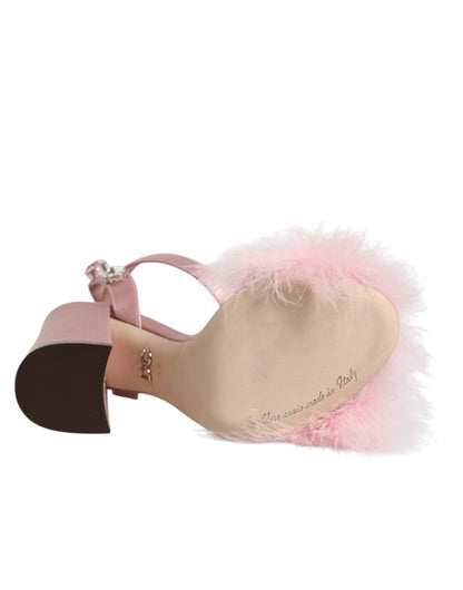 Pink Crystal Fur Embellished Sandals Shoes