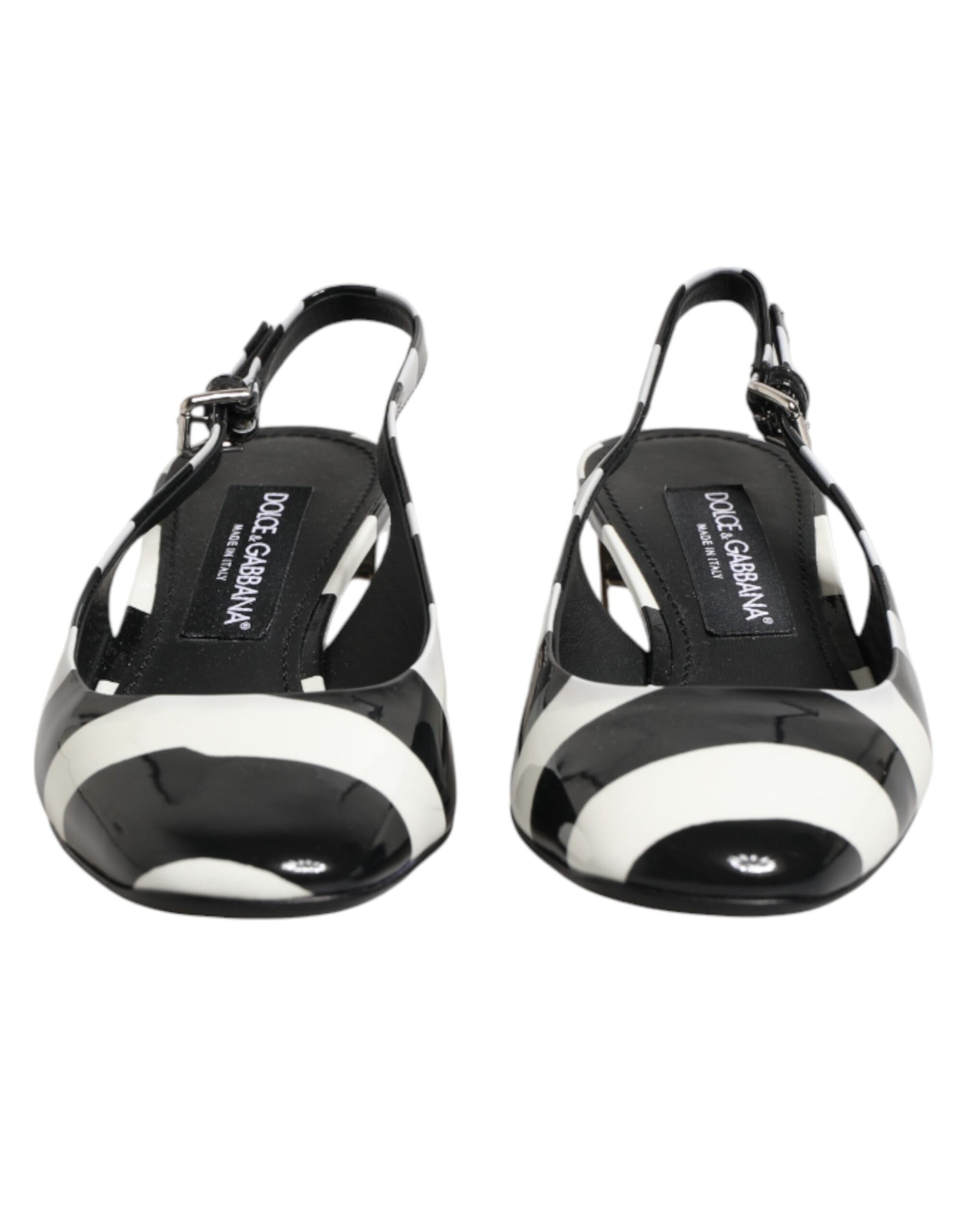Black White Stripe Heels Slingback Shoes