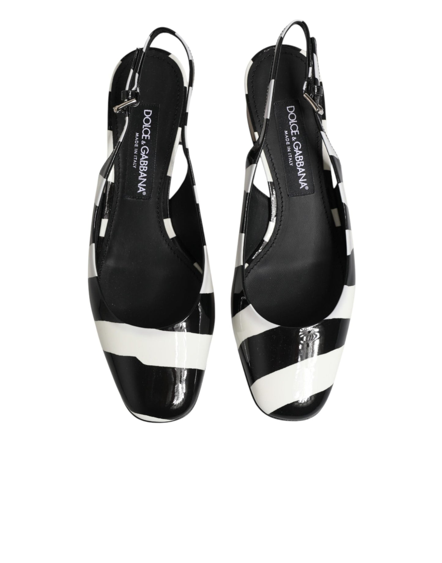 Black White Stripe Heels Slingback Shoes