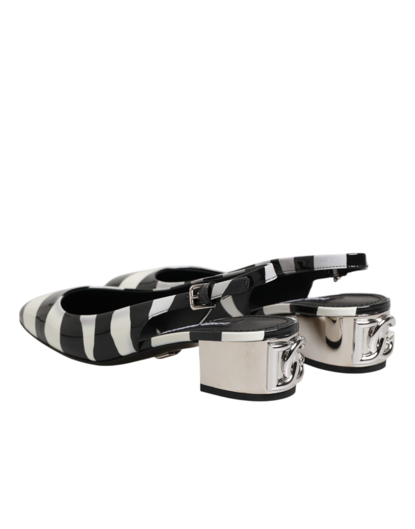Black White Stripe Heels Slingback Shoes