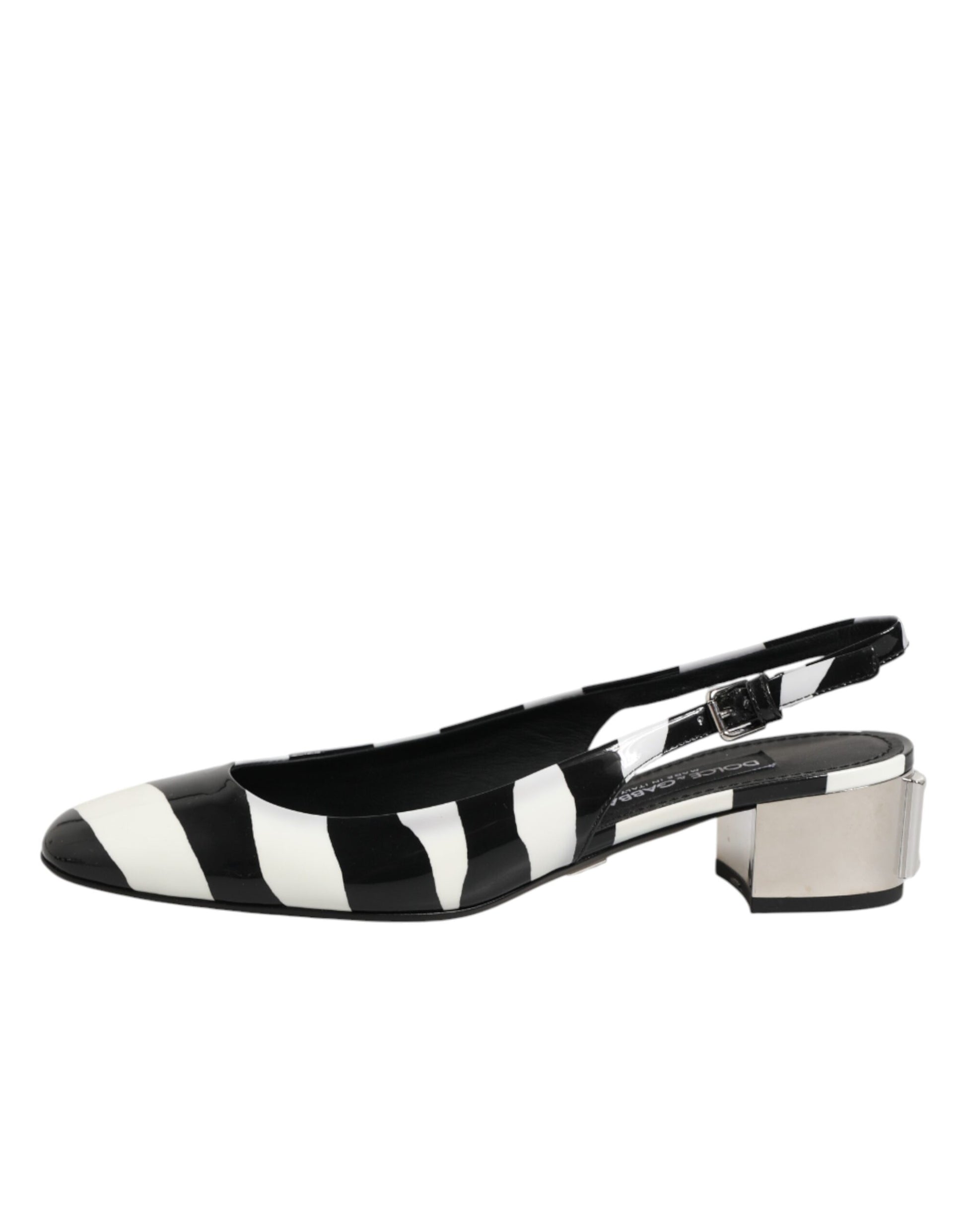 Black White Stripe Heels Slingback Shoes
