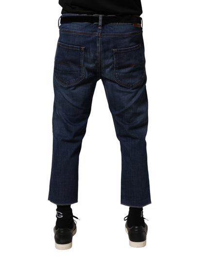 Blue Mid Waist Cotton Men Cropped Denim Jeans
