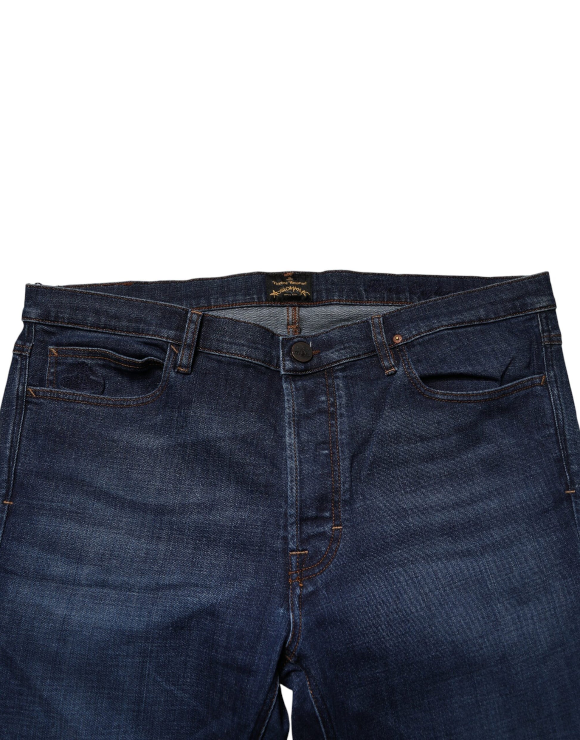 Blue Mid Waist Cotton Men Cropped Denim Jeans