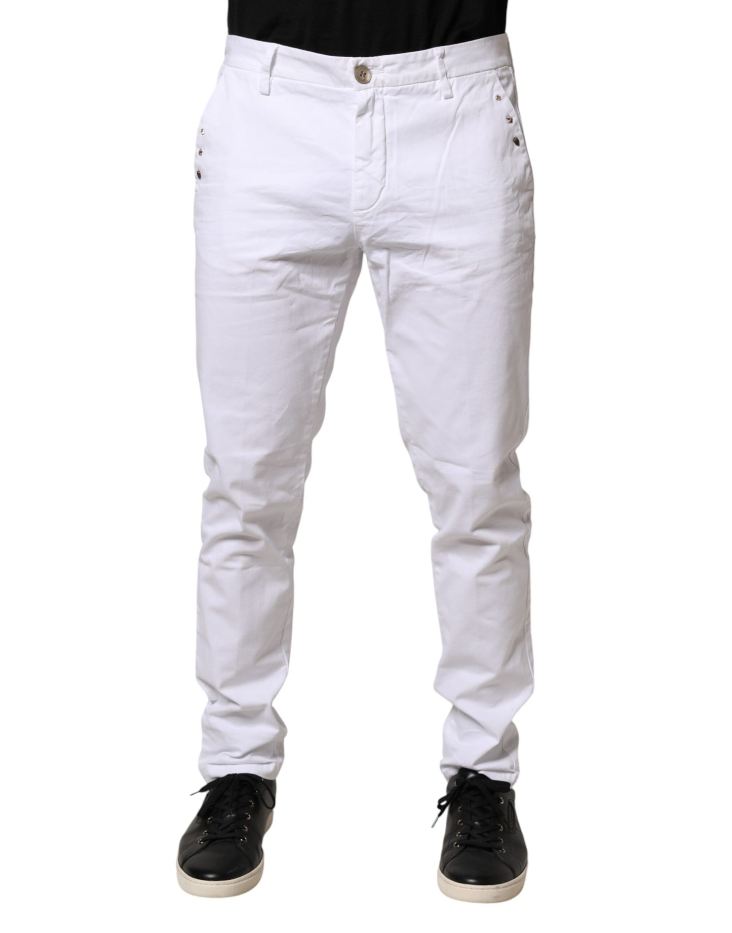 White Skinny Fit Mid Waist Men Chino Trouser Pants