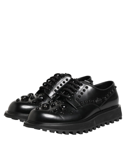 Black Leather Studded Men Formal Derby  Shoes