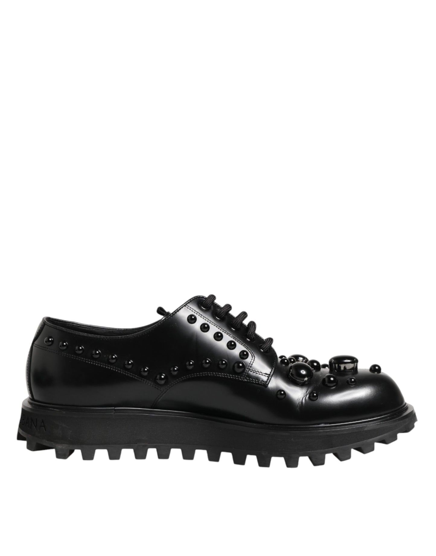 Black Leather Studded Men Formal Derby  Shoes