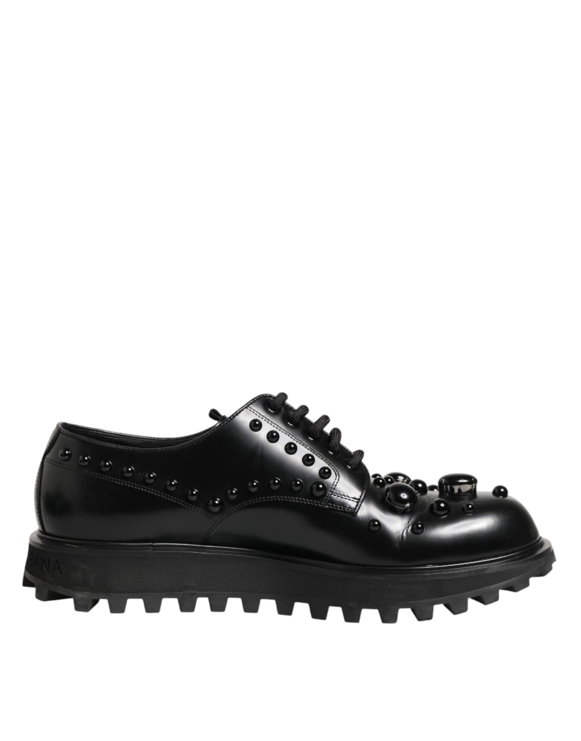Black Leather Studded Men Formal Derby  Shoes