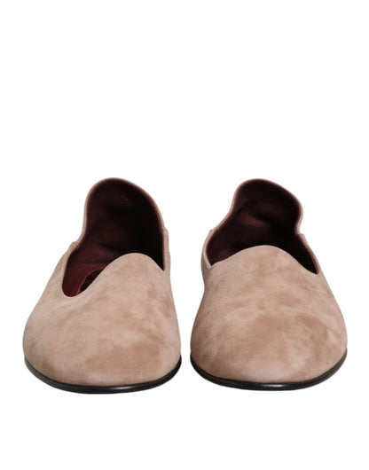 Beige Leather Suede Slip On Loafers Dress Shoes