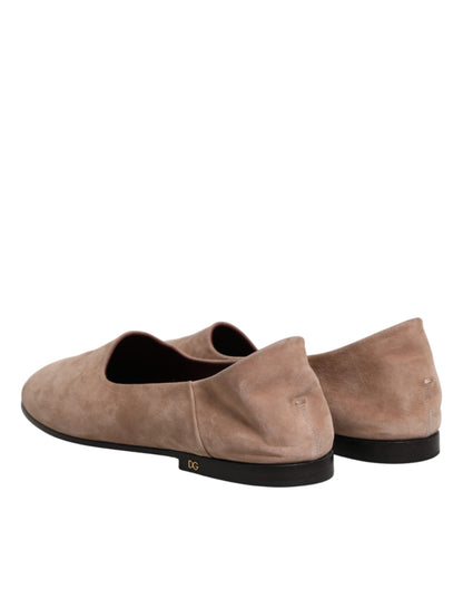 Beige Leather Suede Slip On Loafers Dress Shoes