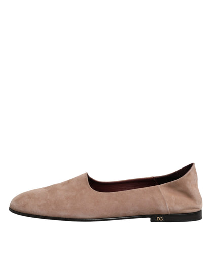 Beige Leather Suede Slip On Loafers Dress Shoes