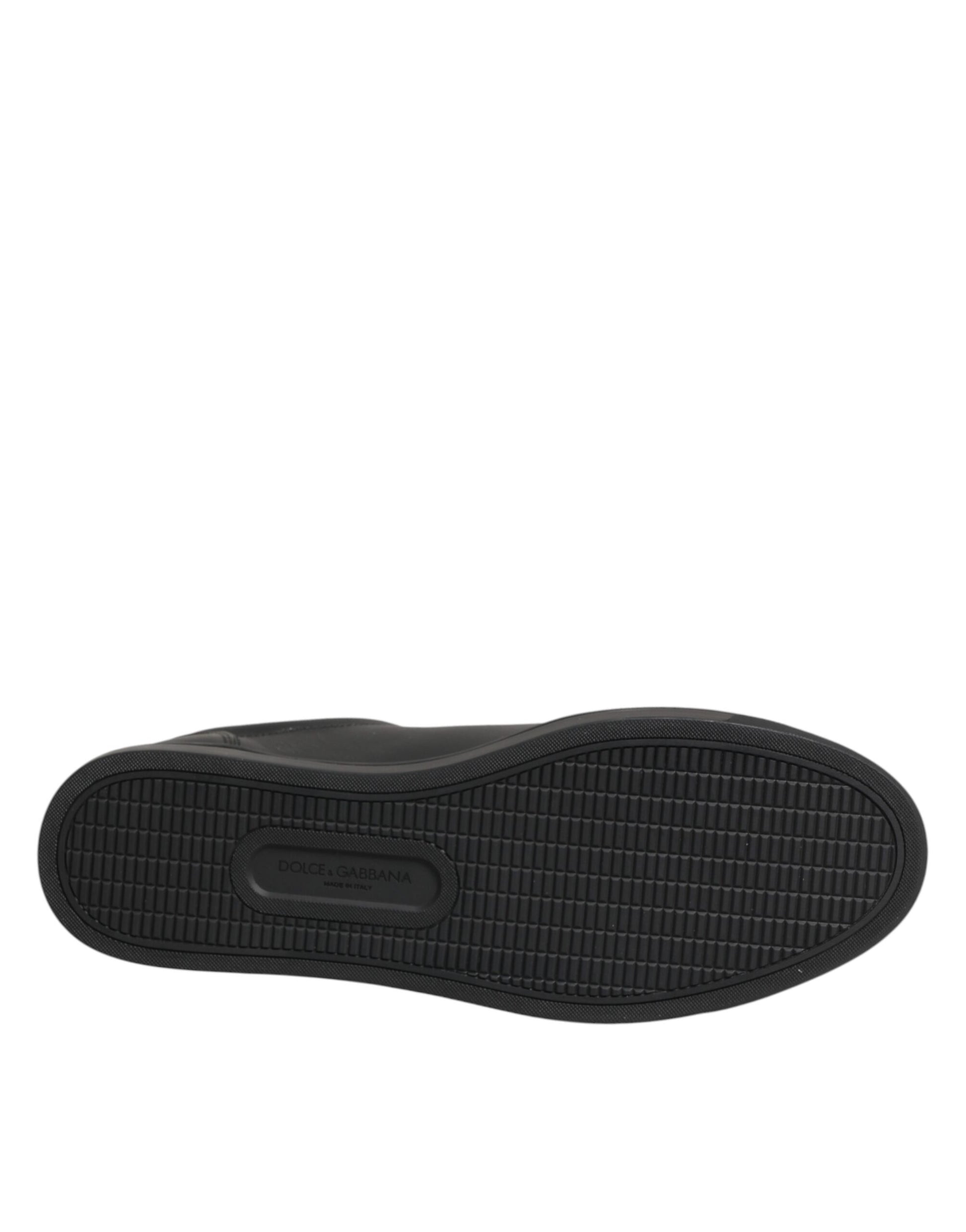 Black Leather Heart Embellished Sneakers Shoes