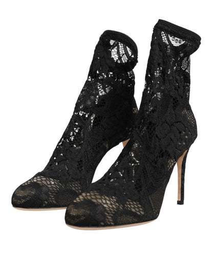 Black Stretch Socks Taormina Lace Boot Shoes