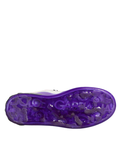White Purple Leather Low Top Sneaker Shoes