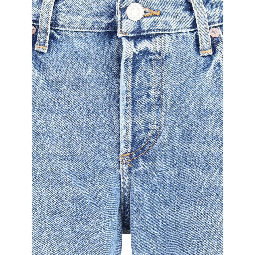 Blue Cotton Straight-Leg Jeans