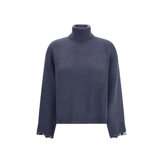 Blue Fleece Wool Turtleneck