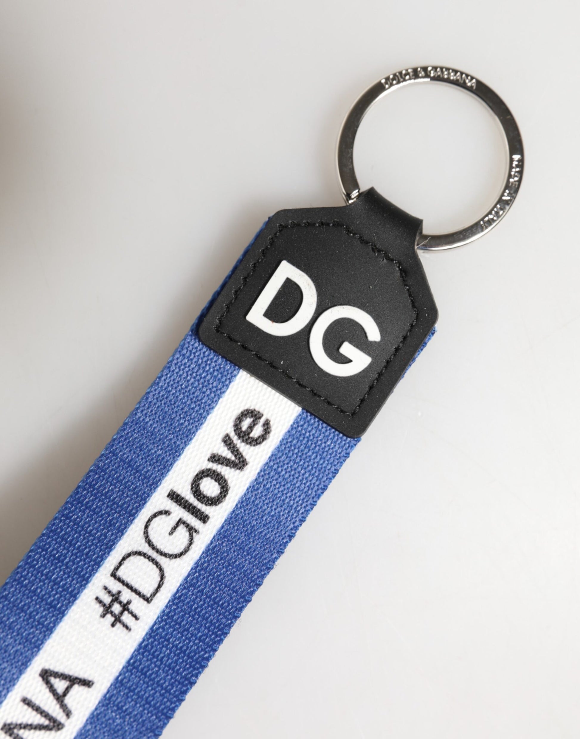 White Blue Logo Polyester PVC Holder Keychain Keyring
