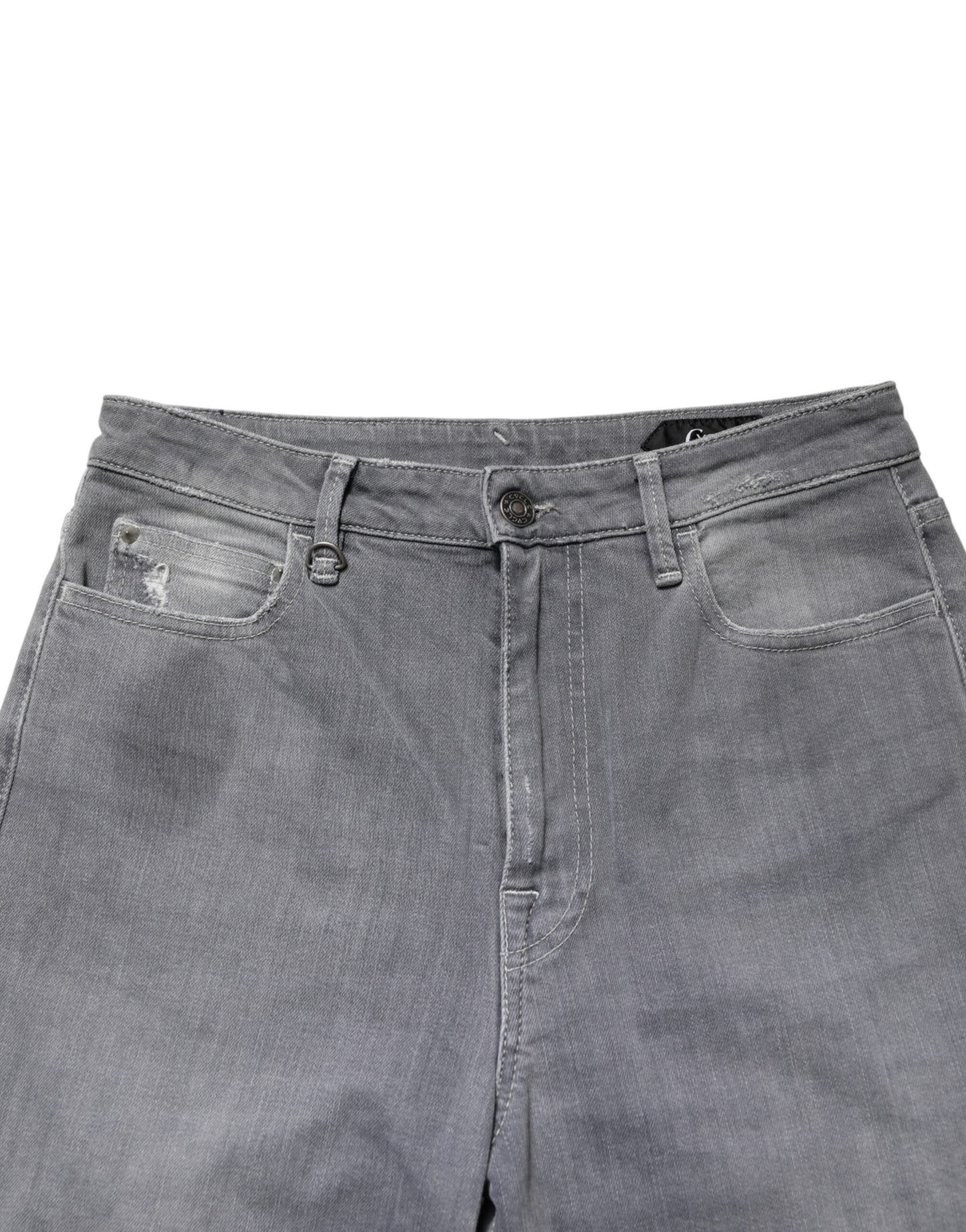 Gray Tattered Mid Waist Men Straight Denim Trouser Jeans