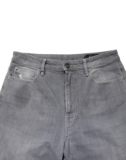 Gray Tattered Mid Waist Men Straight Denim Trouser Jeans