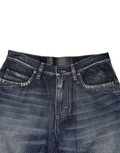 Blue Cotton Distressed Denim Bermuda Shorts