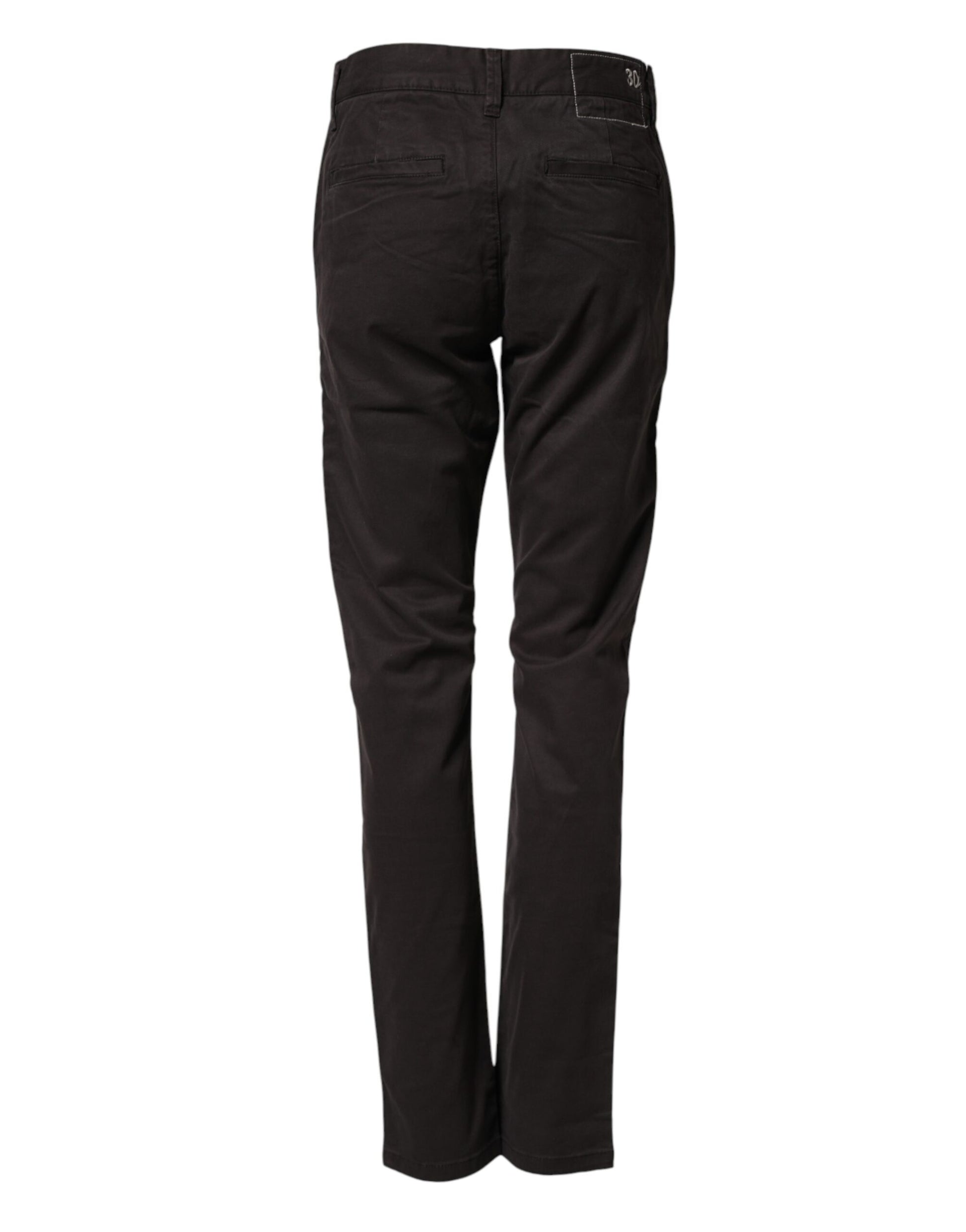 Dark Brown Cotton Stretch Straight Mid Waist Trouser Pants