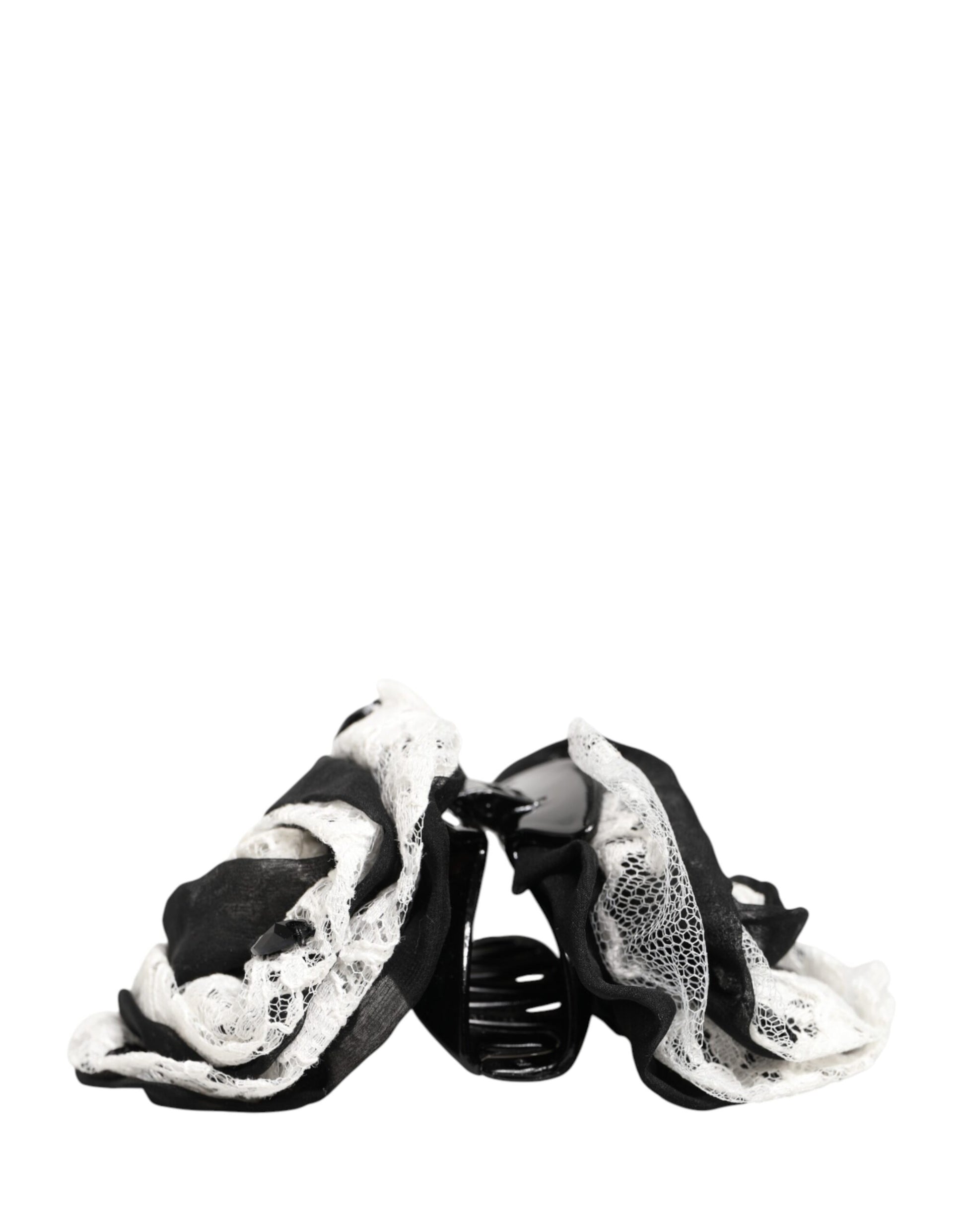 Black White Silk Floral Lace Crystal Accessory Hair Claw