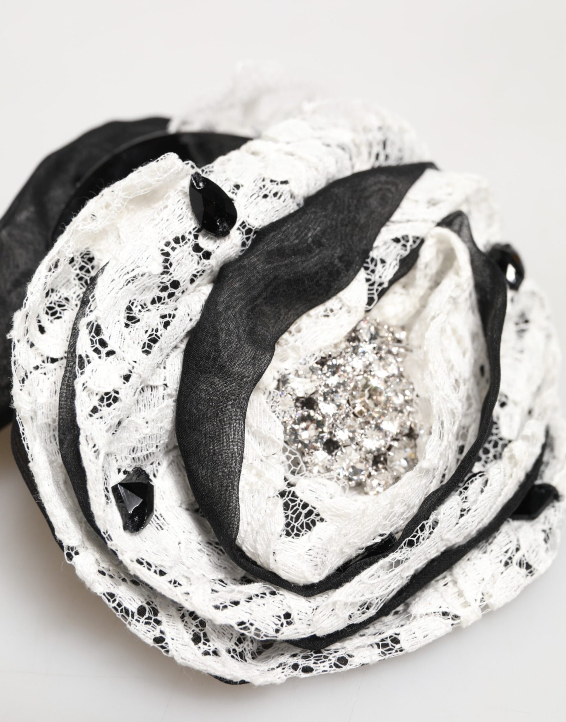Black White Silk Floral Lace Crystal Accessory Hair Claw