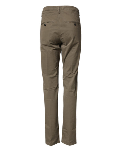 Beige Cotton Stretch Straight Chino Men Trouser Pants
