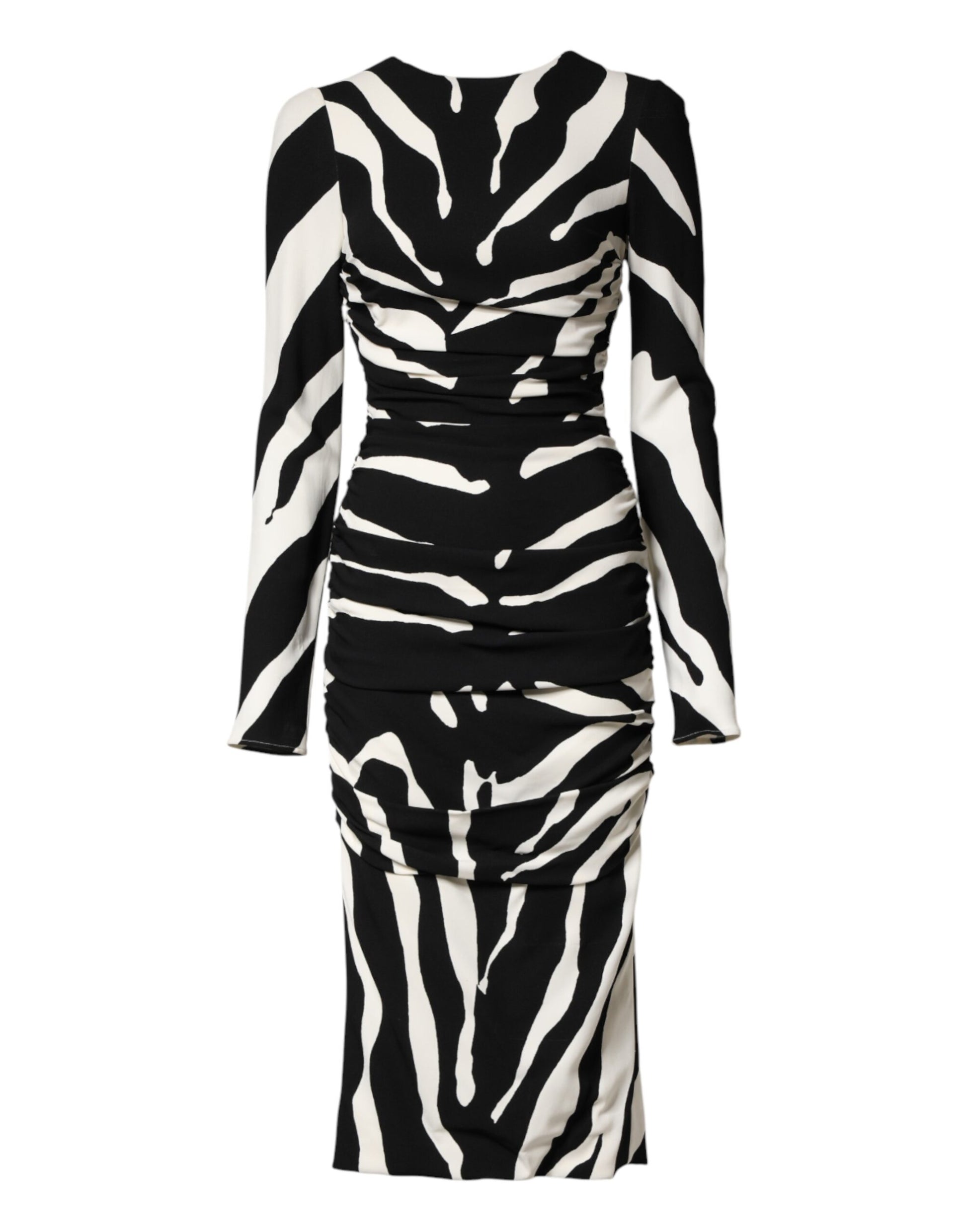 Black White Zebra Viscose Sheath Midi Dress