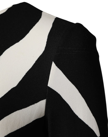 Black White Zebra Viscose Sheath Midi Dress