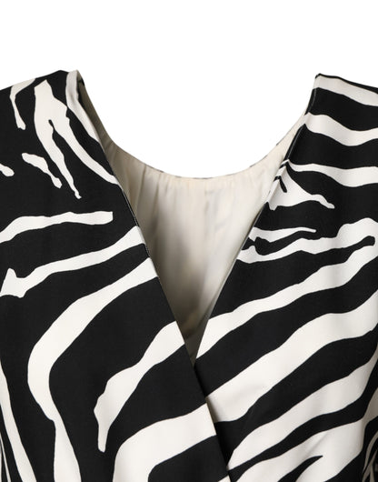 Black White Zebra Silk Sheath Mini Dress