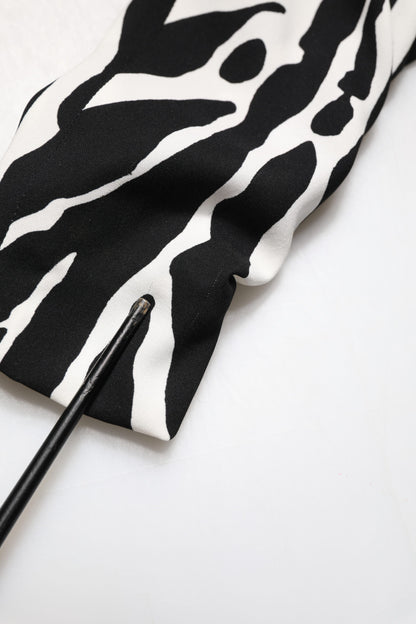 Black White Zebra Silk Sheath Mini Dress